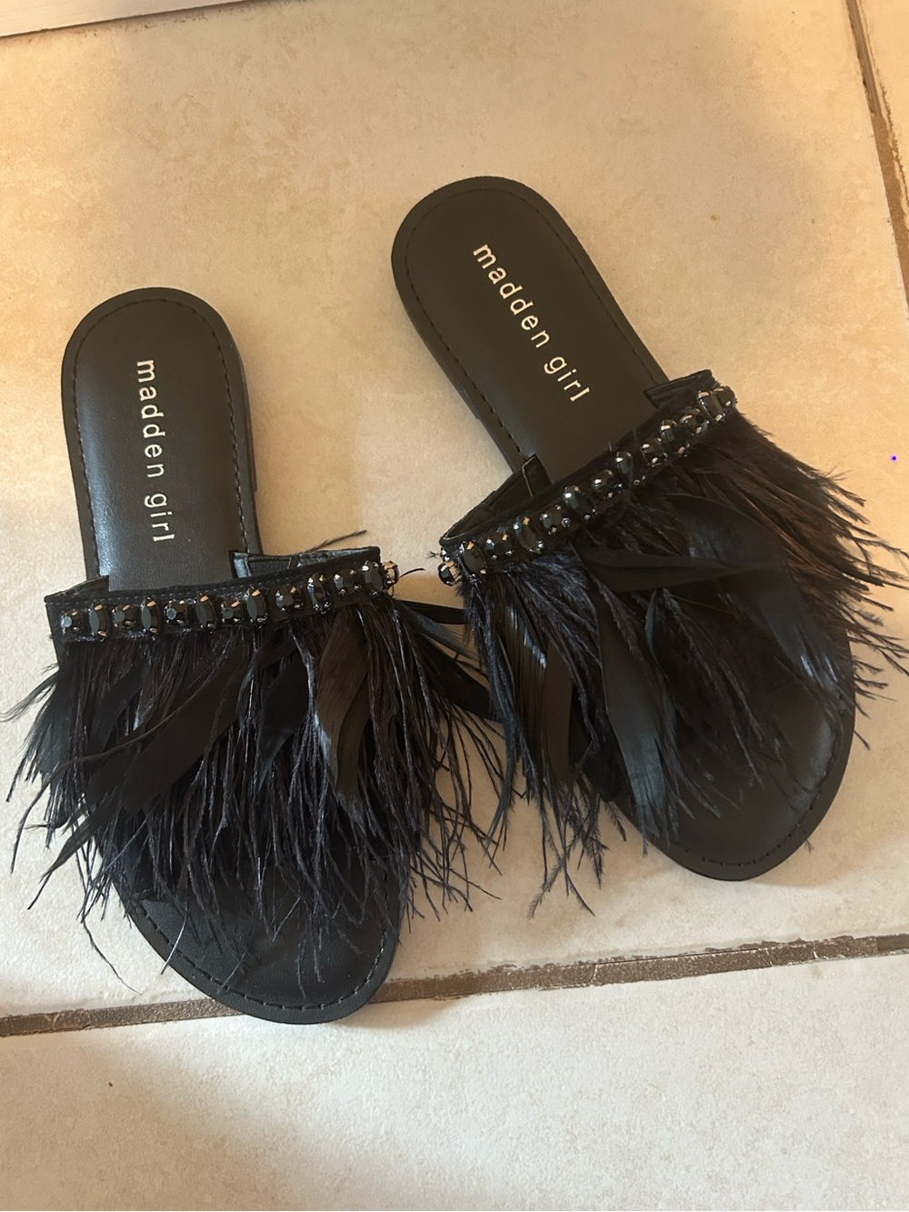 Madden Girl Shadow Feather slide sandals
